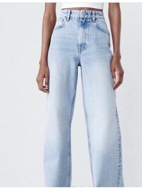 Zara Light Blue High-Rise Wide Leg Jeans